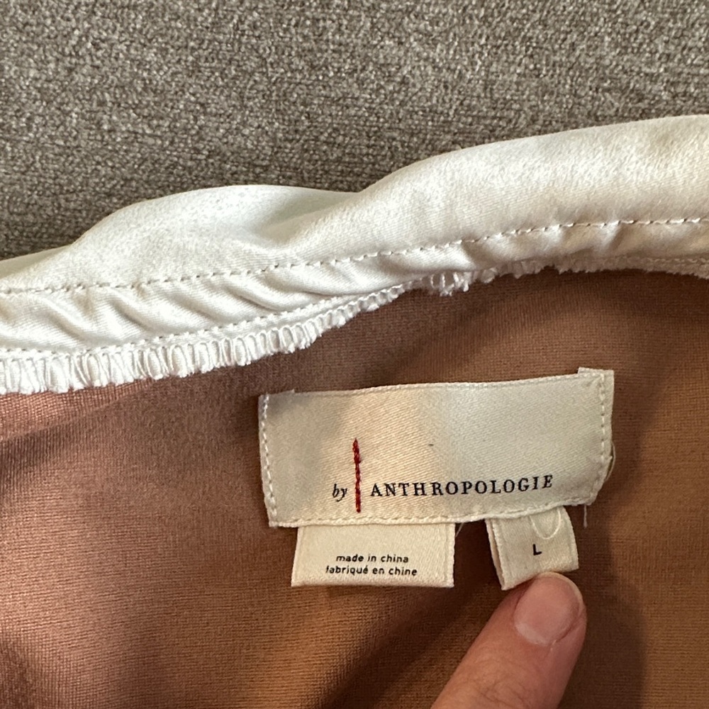 Anthropologie Cream and Brown Ruched Mini Top - Picture 2 of 7